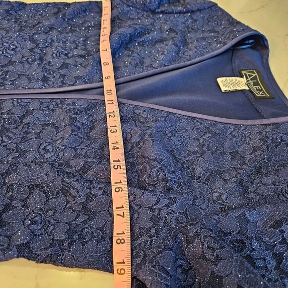 ALEX Evenings Size 12 Blazer Blue Metallic Sparkle Open Front Stretch - Picture 9 of 10